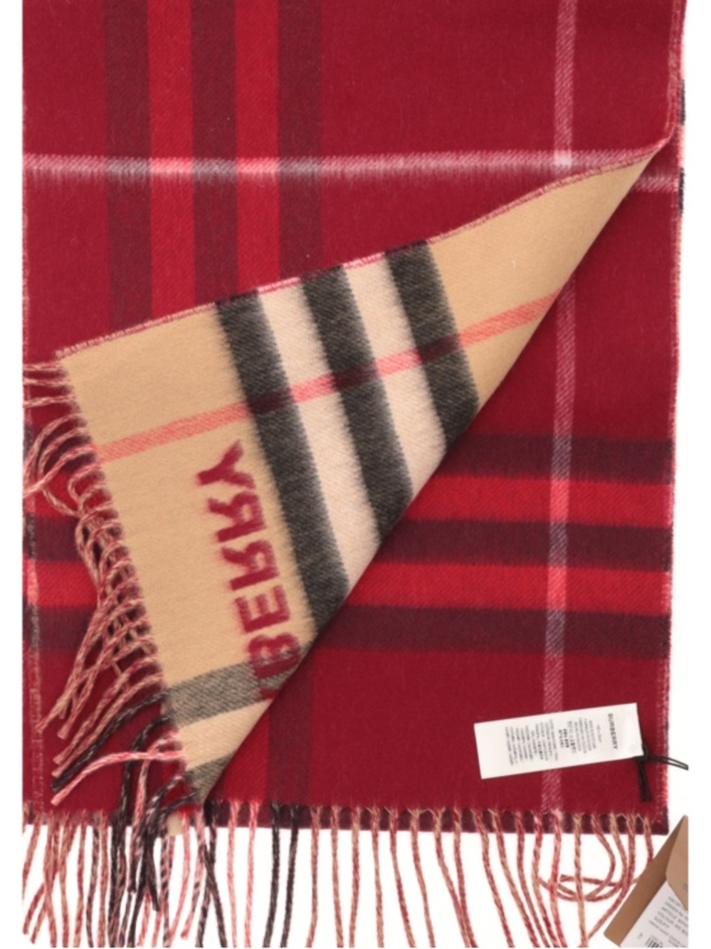 NWT Burberry Reversible Giant Check Lateral Split Cashmere Scarf